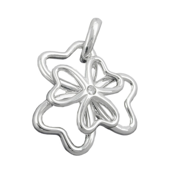 Anhänger, Kleeblatt – Silber, Zirkonia – 18mm