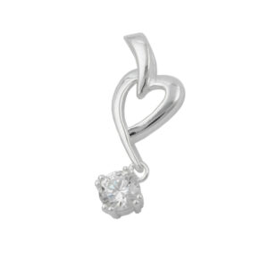 Anhänger, Herz – Silber, glänzend, Zirkonia – 26x9mm