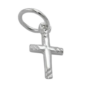 Anhänger, Kreuz – Silber, glänzend, Schrägstreifen – 12x6mm