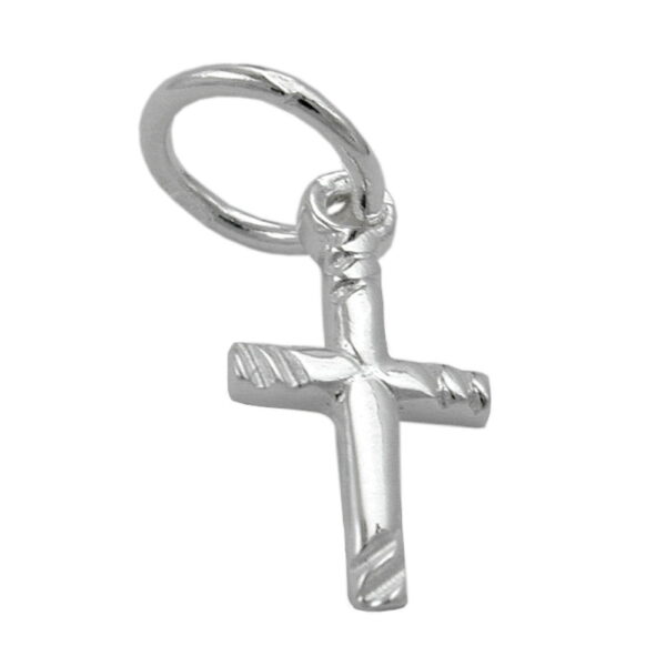 Anhänger, Kreuz – Silber, glänzend, Schrägstreifen – 12x6mm
