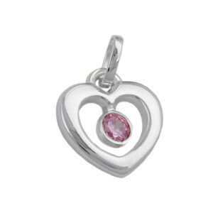 Anhänger, Herz – Silber, Zirkonia pink – 17x16mm