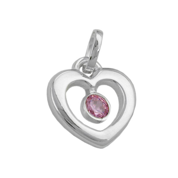 Anhänger, Herz – Silber, Zirkonia pink – 17x16mm