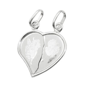 Anhänger, Herz mit Engeln – Silber, mattiert – 20x18mm