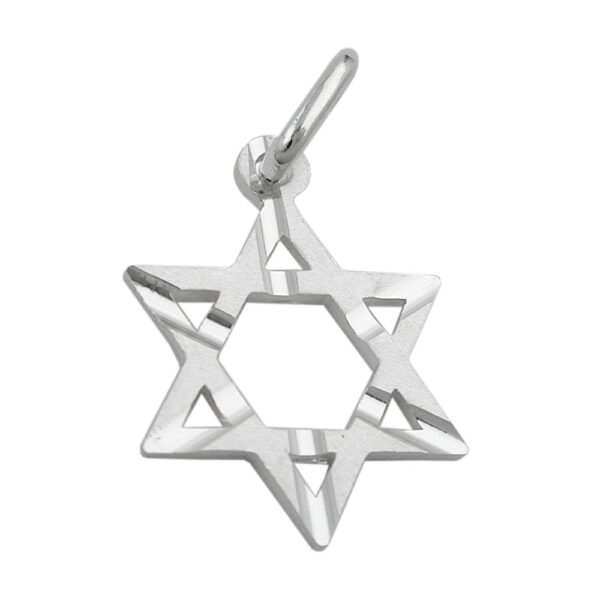Anhänger, Davidstern – Silber, matt diamantiert – 18x13mm