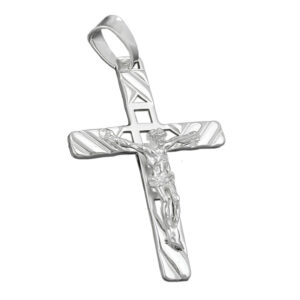 Anhänger, Kreuz mit Jesus – Silber, Matt-Glänzend – 35x22mm