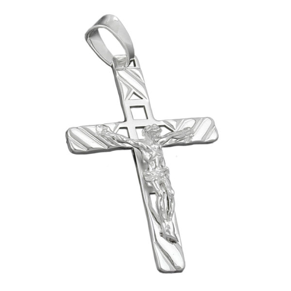 Anhänger, Kreuz mit Jesus – Silber, Matt-Glänzend – 35x22mm