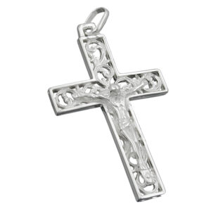 Anhänger, Kreuz mit Jesus – Silber, glänzend – 33x20mm