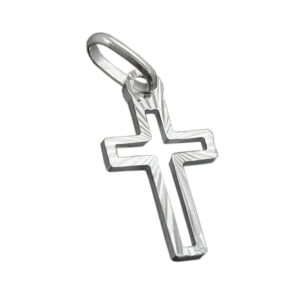 Anhänger, Kreuz – Silber, diamantiert – 16x9mm