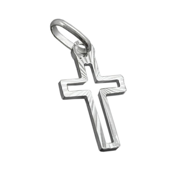Anhänger, Kreuz – Silber, diamantiert – 16x9mm