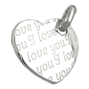 Anhänger, Herz – Silber, glänzend, I love you – 20x22mm