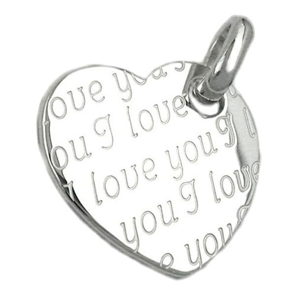 Anhänger, Herz – Silber, glänzend, I love you – 20x22mm