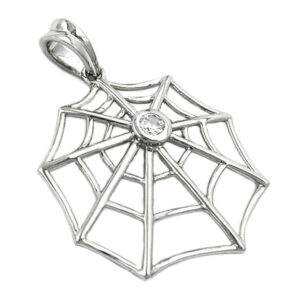 Anhänger, Spinnennetz – Silber, rhodiniert, Zirkonia – 28x24mm