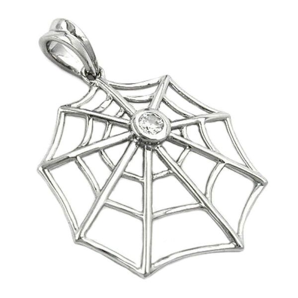 Anhänger, Spinnennetz – Silber, rhodiniert, Zirkonia – 28x24mm