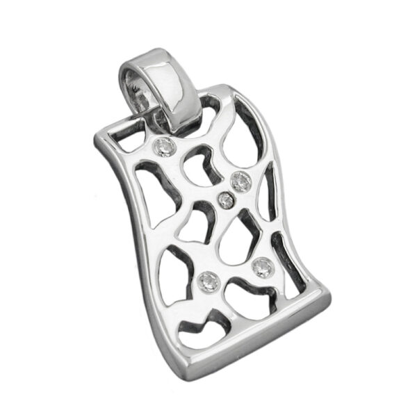 Anhänger, Viereck – Silber, rhodiniert, Zirkonia – 24x15mm