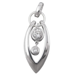 Anhänger, Spitzoval – Silber, Glänzend, Zirkonia – 29x11mm