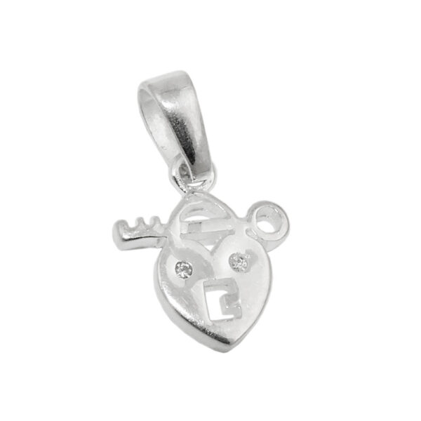 Anhänger, Herz Schloss – Silber, Zirkonia – 13x11mm
