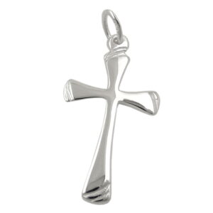 Anhänger, Kreuz – Silber 925, glänzend gerillt – 22x13mm