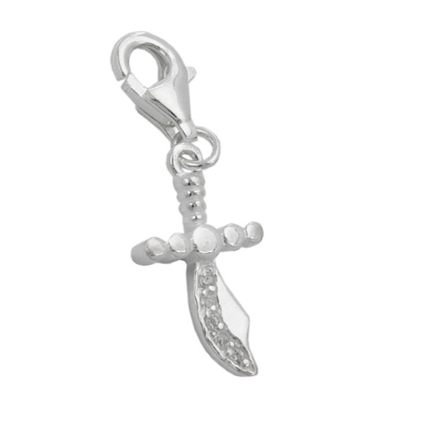 Anhänger, Krummsäbel – Silber, Zirkonia, glänzend – 19x10mm