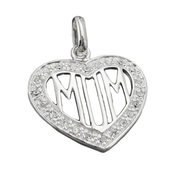 Anhänger, Herz – Silber, Zirkonia, MOM – 20mm