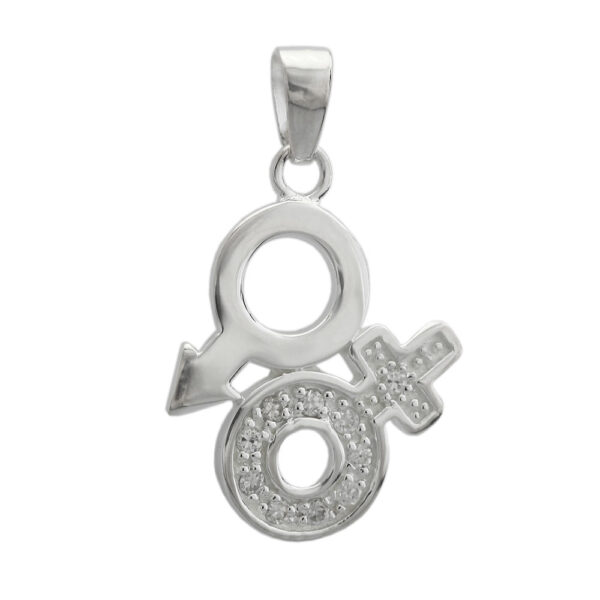 Anhänger, Venus/Mars-Symbol – Silber, Zirkonia, Glänzend – 23mm