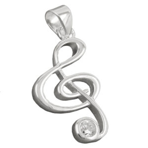 Anhänger, Notenschlüssel – Silber, Zirkonia – 29x16mm