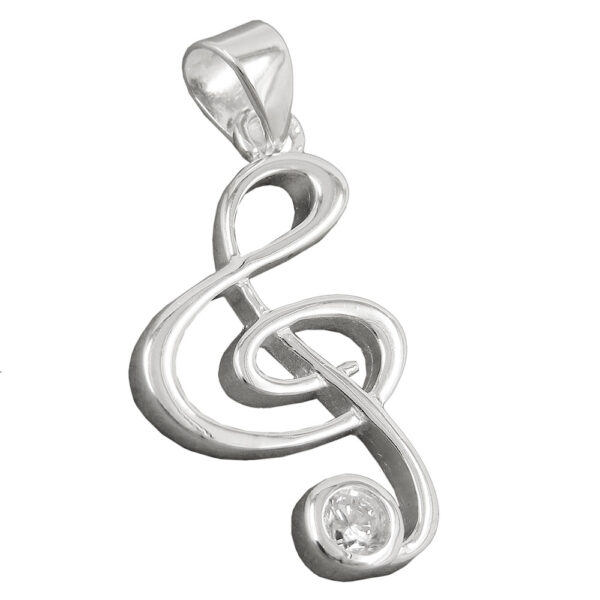 Anhänger, Notenschlüssel – Silber, Zirkonia – 29x16mm