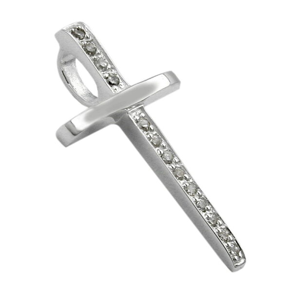 Anhänger, Kreuz – Silber, Zirkonia – 25x14mm