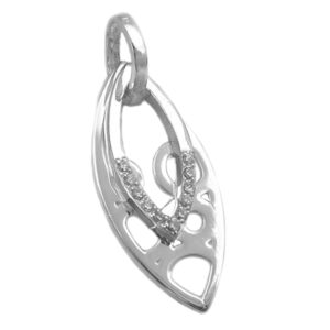 Anhänger, Spitzoval – Silber, Glänzend, Zirkonia – 30x12mm