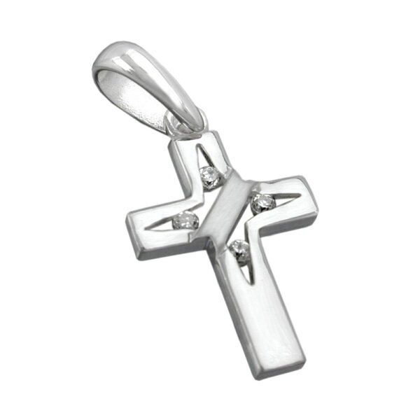 Anhänger, Kreuz – Silber, Zirkonia – 19x12mm