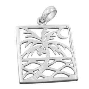 Anhänger, Viereck Palme – Silber, glänzend – 26x21mm