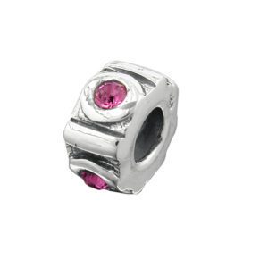 Anhänger, Bead – Silber, Pink, Rhodiniert – 10x5mm