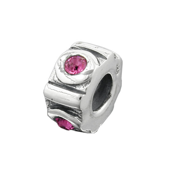 Anhänger, Bead – Silber, Pink, Rhodiniert – 10x5mm