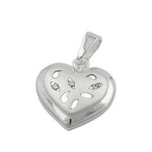 Anhänger, Herz – Silber, Matt-Glänzend, Zirkonia – 14x14mm