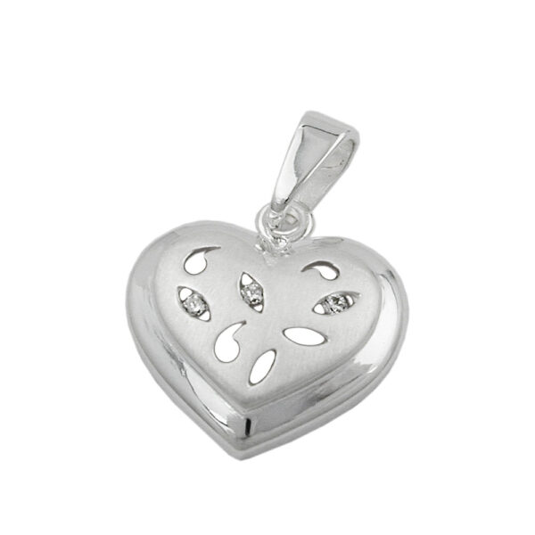 Anhänger, Herz – Silber, Matt-Glänzend, Zirkonia – 14x14mm