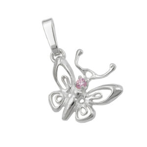 Anhänger, Schmetterling – Silber, Pink Zirkonia – 14x13mm