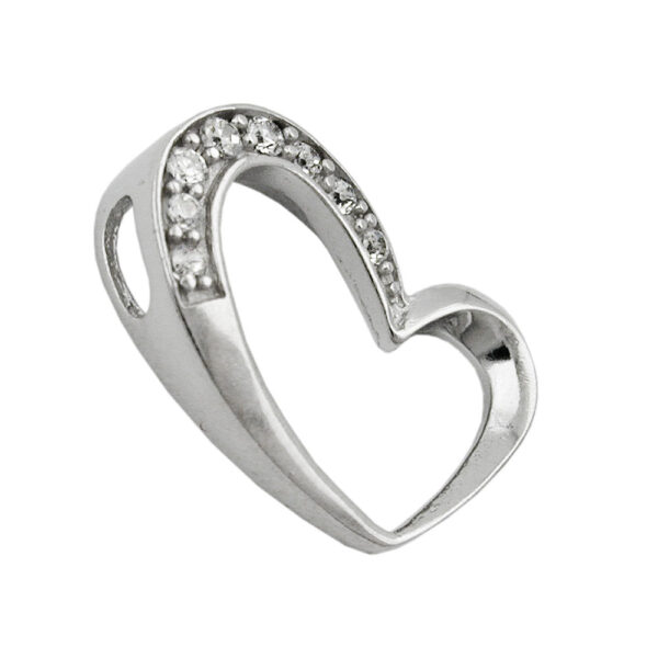 Anhänger, Herz – Silber, rhodiniert, Zirkonia – 15x16mm
