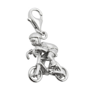 Charm, Fahrradfahrer – Silber, rhodiniert – 17x14x7mm
