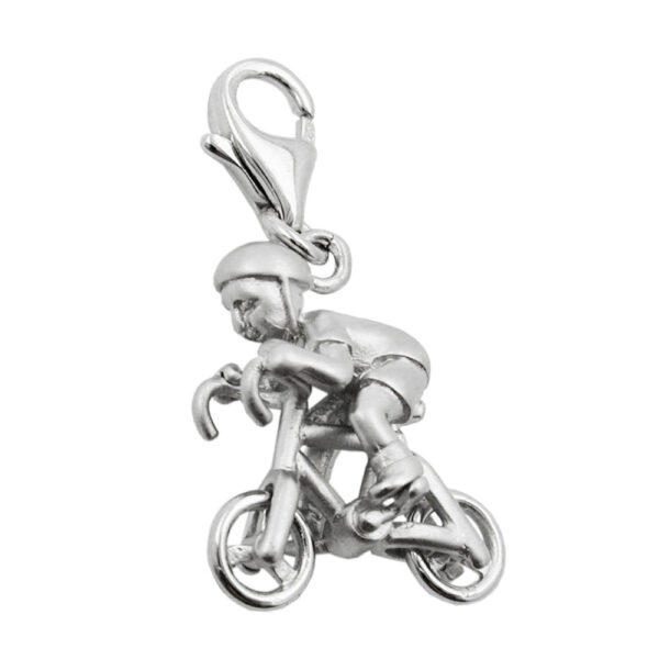 Charm, Fahrradfahrer – Silber, rhodiniert – 17x14x7mm