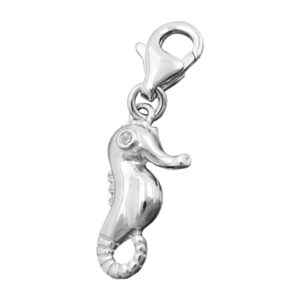Anhänger, Seepferdchen – Silber, Zirkonia, rhodiniert – 16x8mm