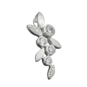 Anhänger, Blütenzweig – Silber, Matt-Glänzend, Zirkonia – 23x11mm