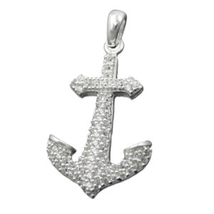 Anhänger, Anker – Silber, Zirkonia – 23x14mm