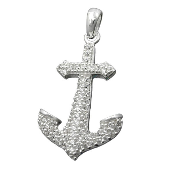 Anhänger, Anker – Silber, Zirkonia – 23x14mm