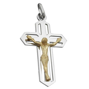 Anhänger, Kreuz Jesus – Silber, Bicolor, Glänzend – 38x23mm