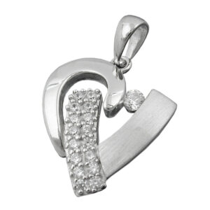 Anhänger, Herz – Silber, rhodiniert, Zirkonia – 19x17mm