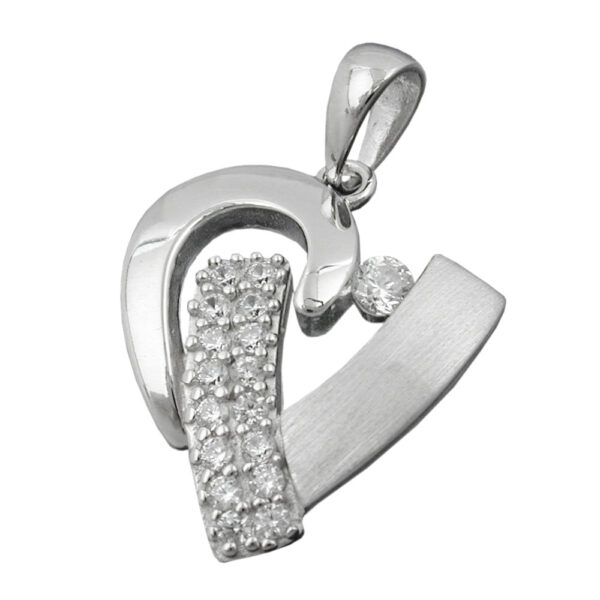 Anhänger, Herz – Silber, rhodiniert, Zirkonia – 19x17mm