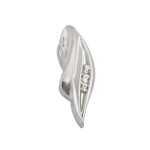 Anhänger, Blatt – Silber, Matt-Glänzend, Zirkonia – 20x6mm