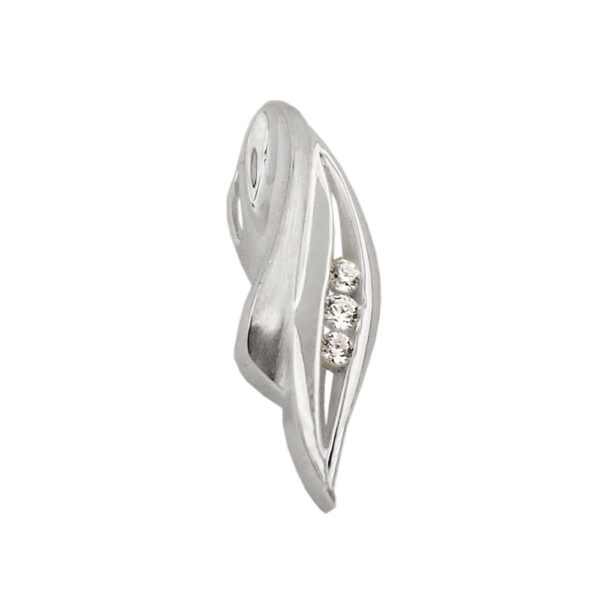 Anhänger, Blatt – Silber, Matt-Glänzend, Zirkonia – 20x6mm