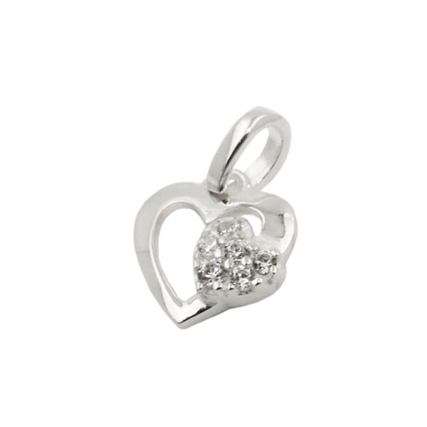 Anhänger, Herz – Silber, glänzend, Zirkonia – 9x9mm