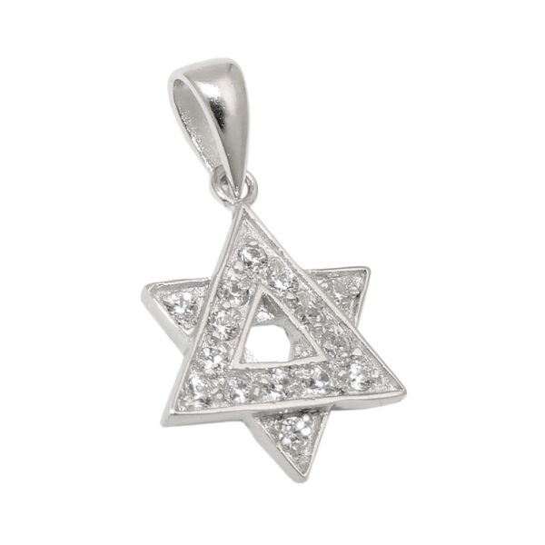 Anhänger, Davidstern – Silber, Zirkonia, glänzend – 14mm