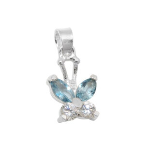 Anhänger, Schmetterling – Silber, Zirkonia, Aquamarin – 11x9mm
